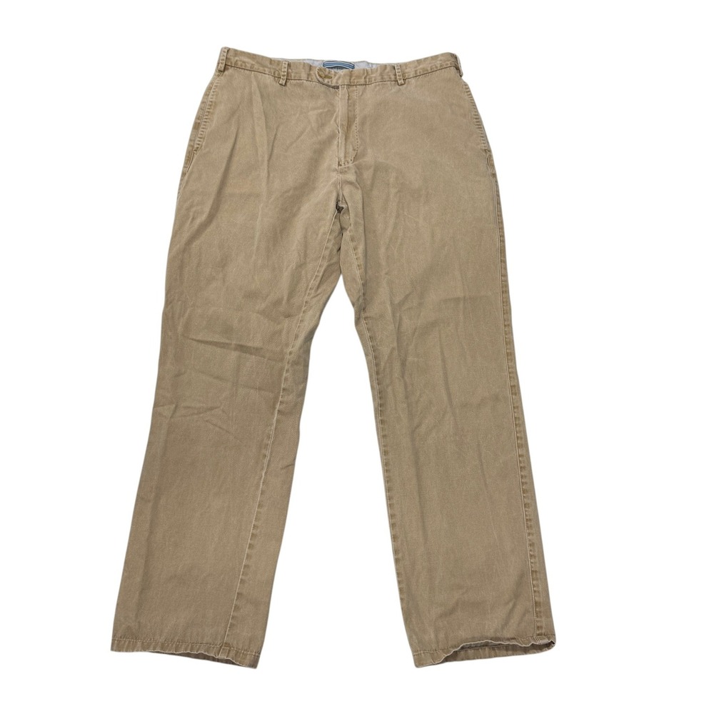 Peter Millar Mens 36 x 30 Pima‎ Cotton Chino Pants Tan Khaki Straight Flat Front